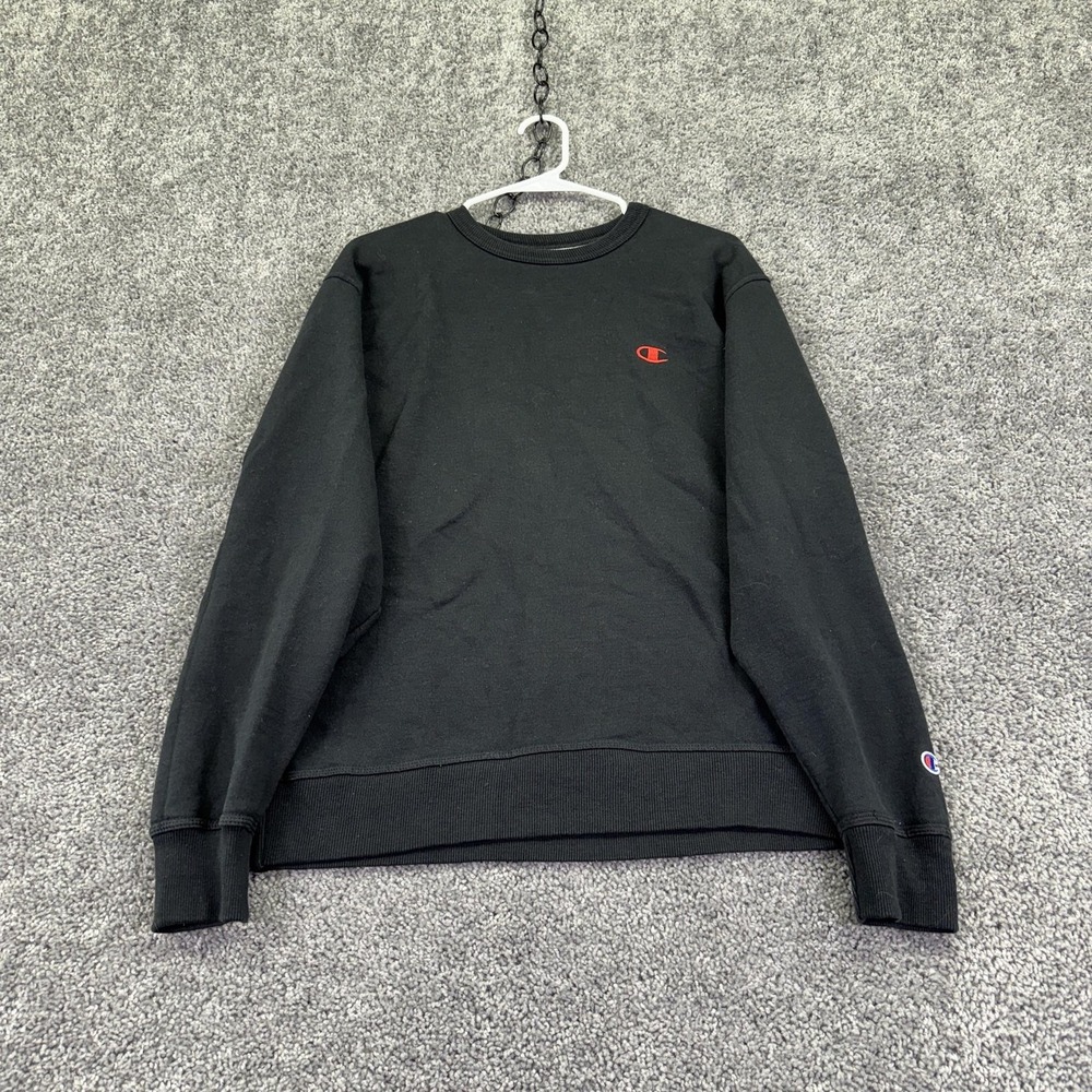Champion Sweatshirt Mens Medium Black Fleece Pullover Crew Neck Logo Basic